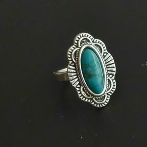 TURQUOISE  BLUE HOWLITE  POLISHED CABECHON NEW SIZE 7 SILVER RING